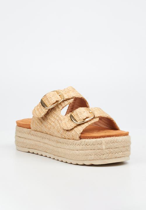 Miss Black - Connie 1 light-weight comfort double buckle rope flatform - natural