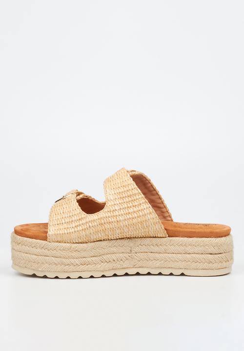 Miss Black - Connie 1 light-weight comfort double buckle rope flatform - natural
