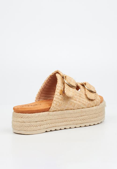 Miss Black - Connie 1 light-weight comfort double buckle rope flatform - natural