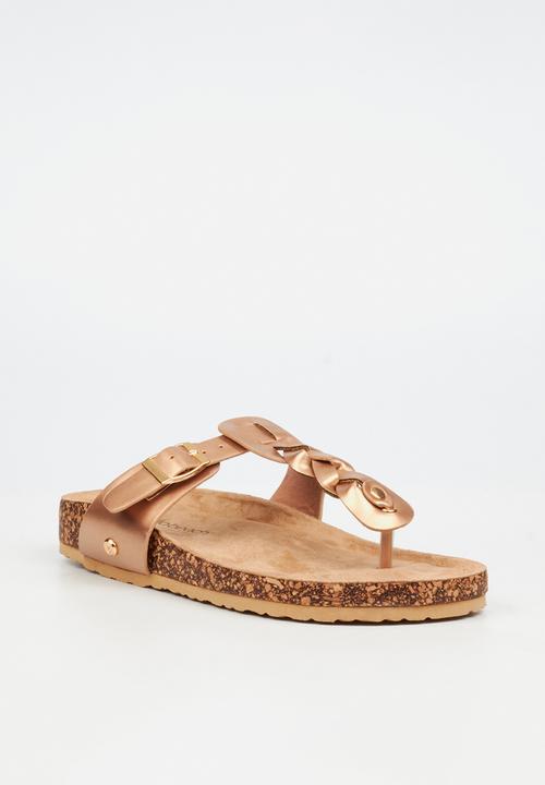 Viabeach - QORK 10 Comfort Sock Braided Toe Thong Qork Sandal - Rose Gold