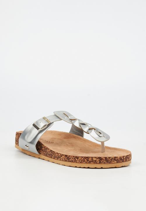 Viabeach - QORK 10 Comfort Sock Braided Toe Thong Qork Sandal - Silver