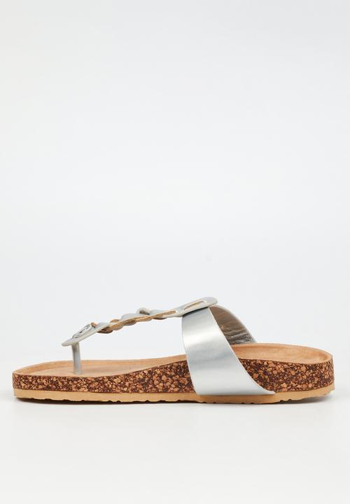 Viabeach - QORK 10 Comfort Sock Braided Toe Thong Qork Sandal - Silver