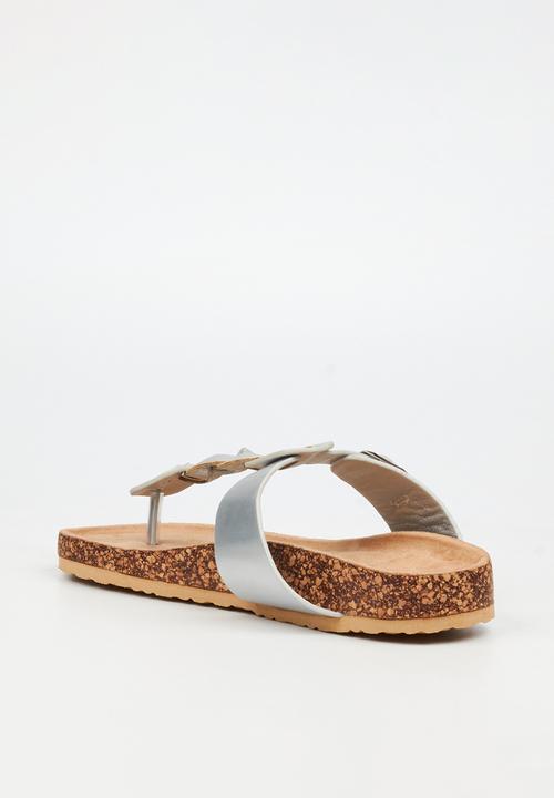 Viabeach - QORK 10 Comfort Sock Braided Toe Thong Qork Sandal - Silver