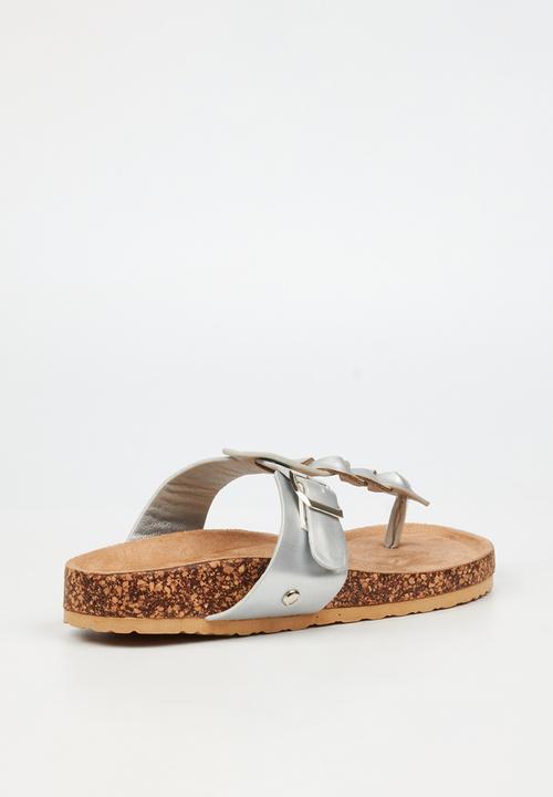 Viabeach - QORK 10 Comfort Sock Braided Toe Thong Qork Sandal - Silver