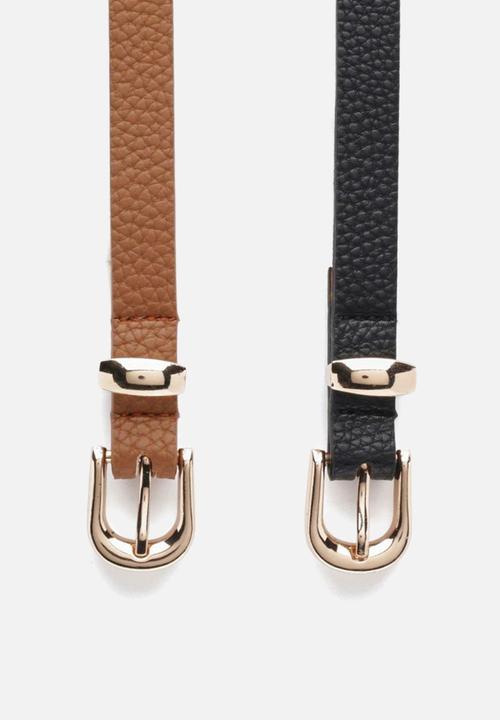 boohoo - Basic skinny belts 2 pack - tan & black