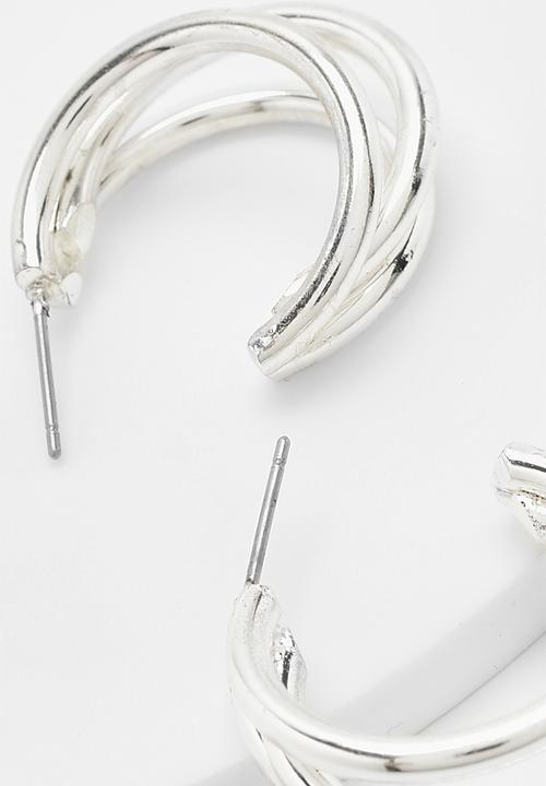 boohoo - Triple cut out hoop earrings - silver