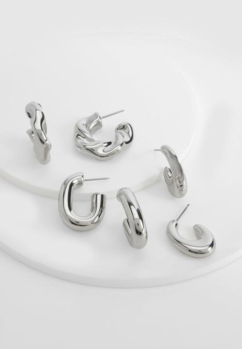 boohoo - Silver chunky hoop multipack earrings - silver