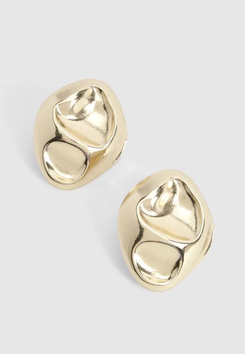 boohoo - Hammered oval statement stud earrings - gold