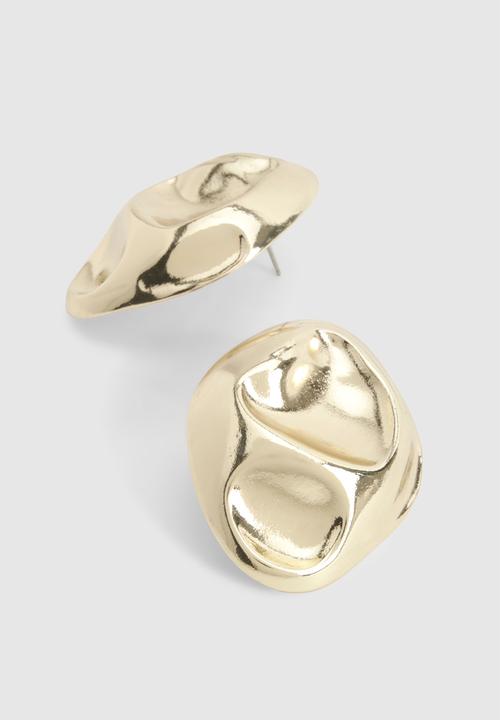 boohoo - Hammered oval statement stud earrings - gold