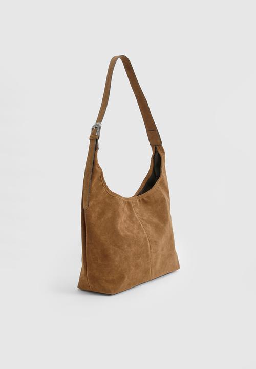 boohoo - Western buckle faux suede slouchy shoulder bag - tan