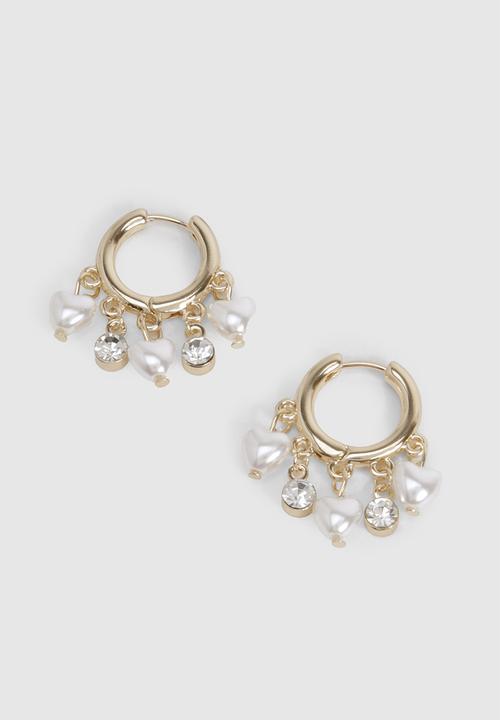 boohoo - Pearl charm hoop earrings - gold
