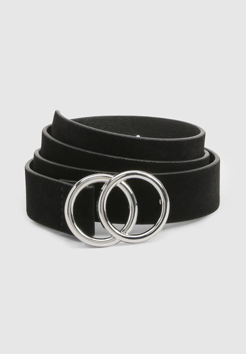 boohoo - Faux suede double ring boyfriend belt - black