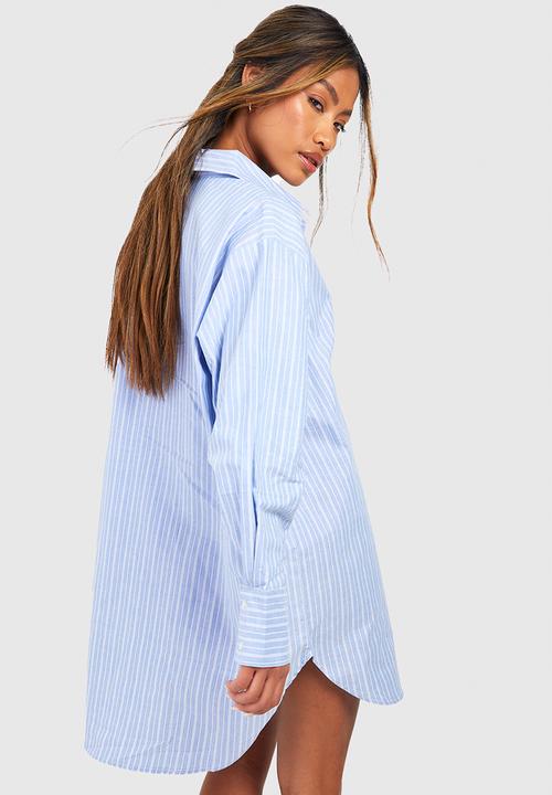 boohoo - Cotton stripe oversized pyjama night shirt - blue