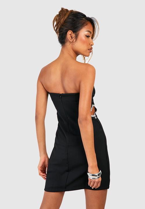 boohoo - Embellished cut out bandeau mini dress - black