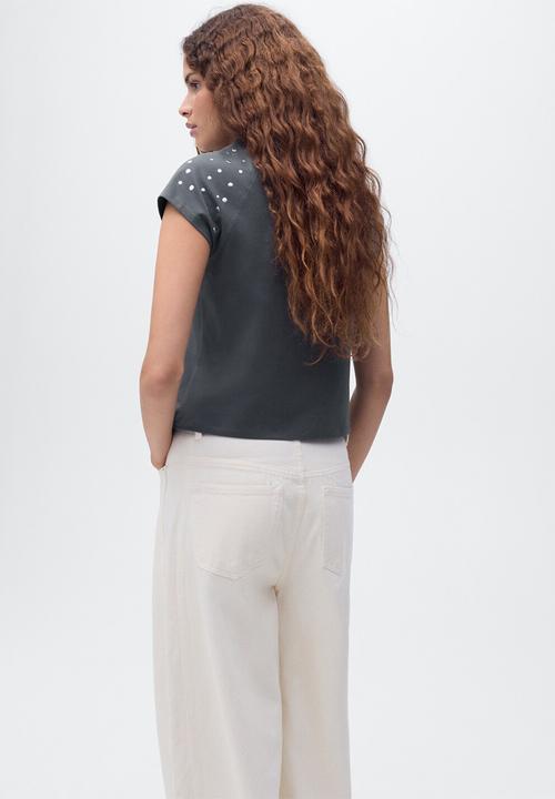 MANGO - T-shirt tachi -  charcoal