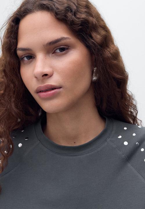 MANGO - T-shirt tachi -  charcoal