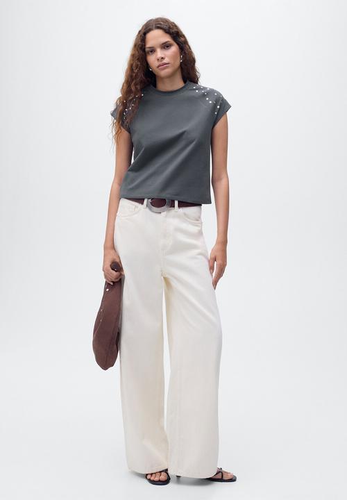MANGO - T-shirt tachi -  charcoal
