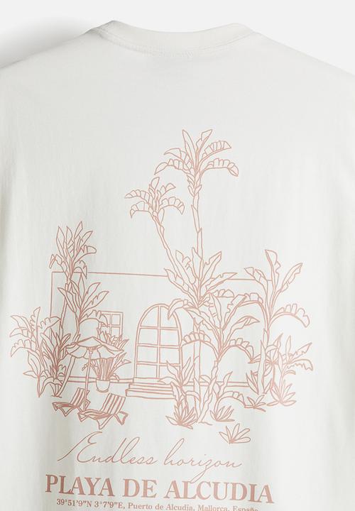 H&M - Loose fit printed T-shirt - white/playa de alcudia