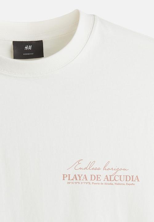 H&M - Loose fit printed T-shirt - white/playa de alcudia