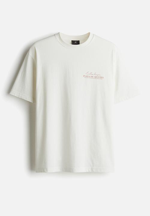 H&M - Loose fit printed T-shirt - white/playa de alcudia