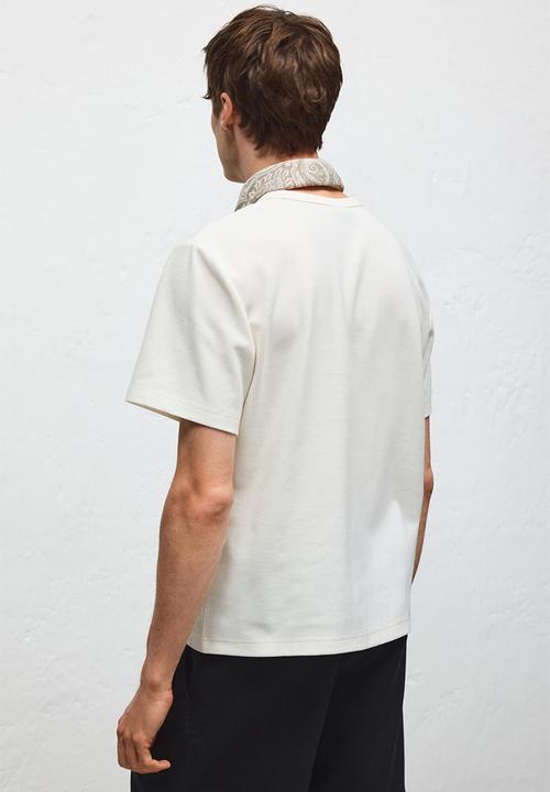H&M - Regular fit waffled T-shirt - cream