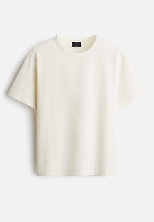 H&M - Regular fit waffled T-shirt - cream
