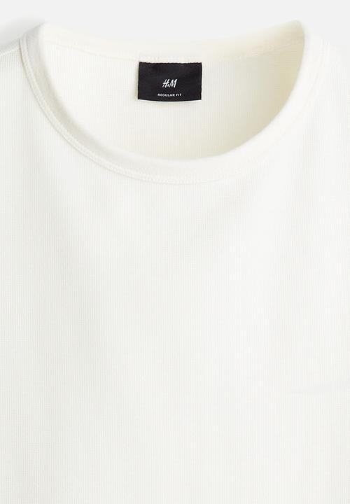 H&M - Regular fit waffled T-shirt - cream