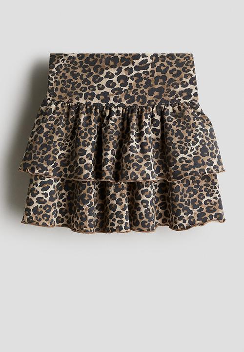 H&M - Tiered foldover-waist skirt - beige/leopard print 