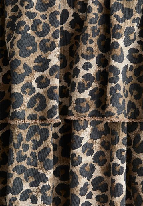 H&M - Tiered foldover-waist skirt - beige/leopard print 