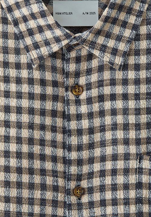 H&M - Checked cotton shirt - beige/dark blue checked 