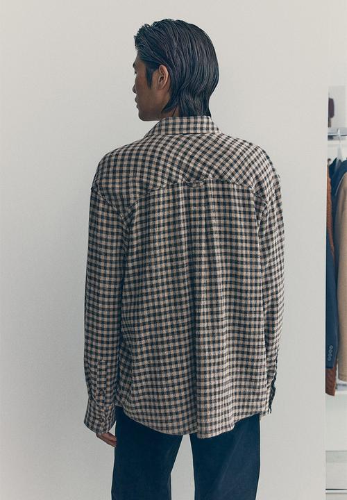 H&M - Checked cotton shirt - beige/dark blue checked 