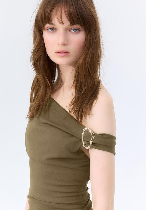 H&M - Draped dress - dark khaki green