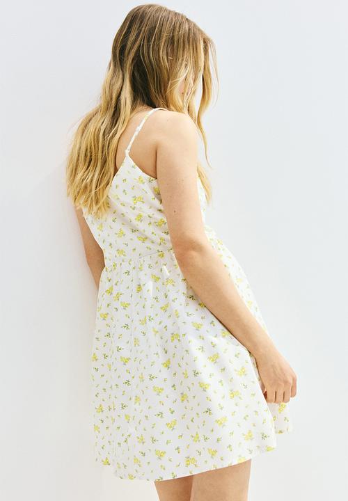 H&M - Tie-detail poplin dress - white floral