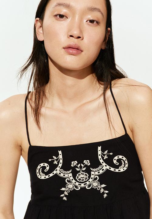 H&M - Cotton strappy dress - black flowers