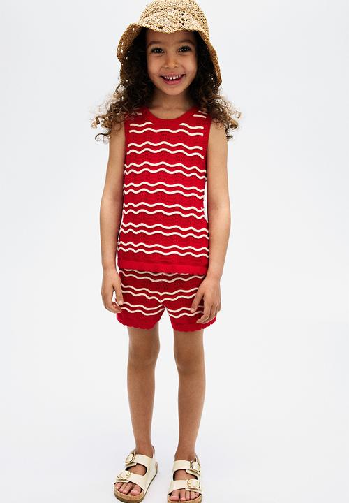 H&M - 2-Piece pointelle-knit set - red/white striped 
