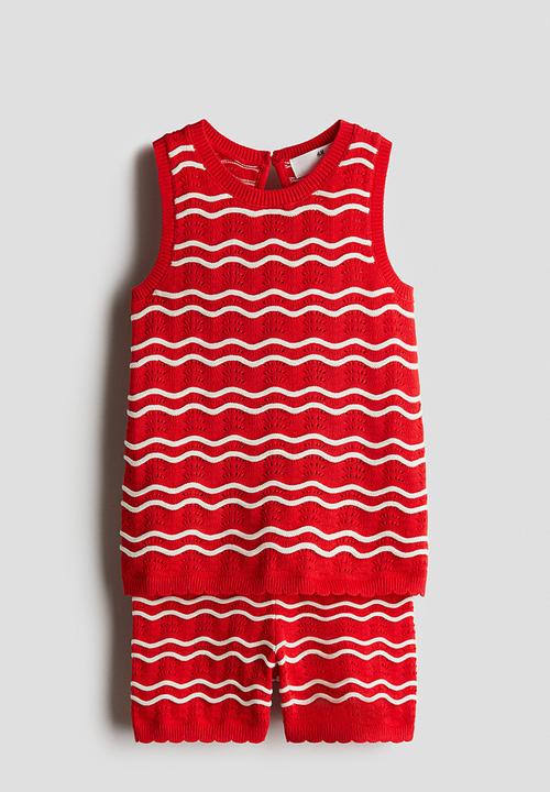 H&M - 2-Piece pointelle-knit set - red/white striped 