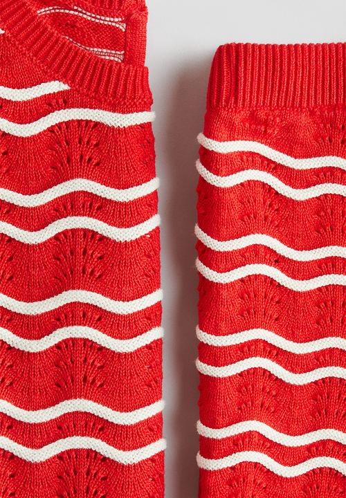 H&M - 2-Piece pointelle-knit set - red/white striped 