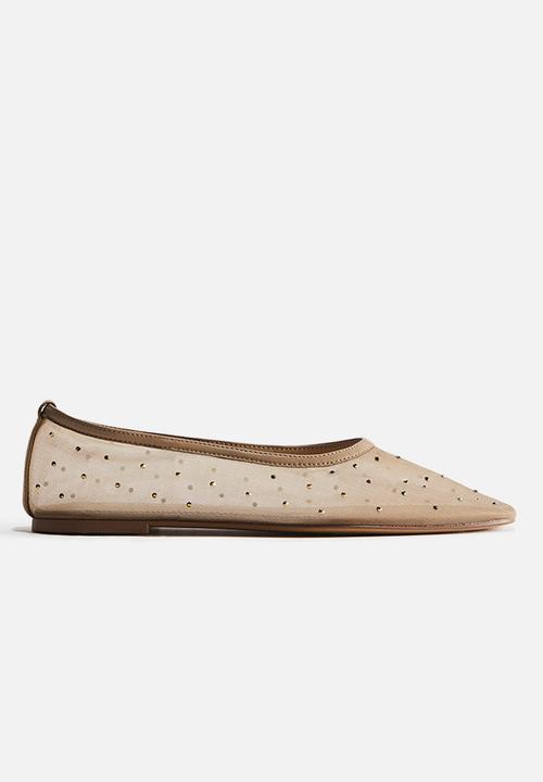 H&M - Rhinestone-embellished ballet flats - beige