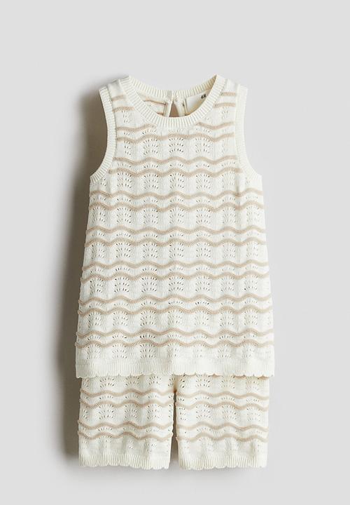 H&M - 2-Piece pointelle-knit set - white/beige striped 