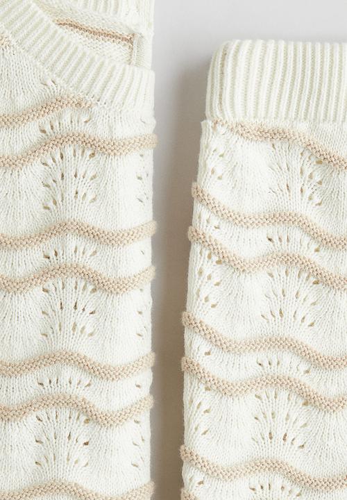 H&M - 2-Piece pointelle-knit set - white/beige striped 