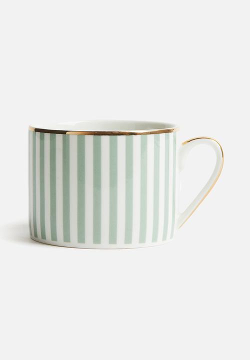 H&M - Porcelain cup - light sage green striped