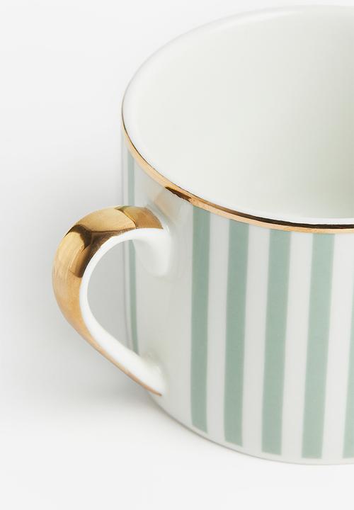 H&M - Porcelain cup - light sage green striped