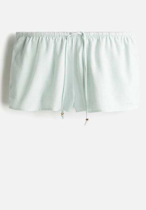 H&M - Linen-blend drawstring shorts - light turquoise