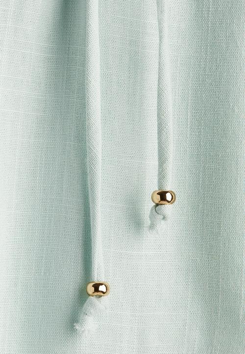 H&M - Linen-blend drawstring shorts - light turquoise