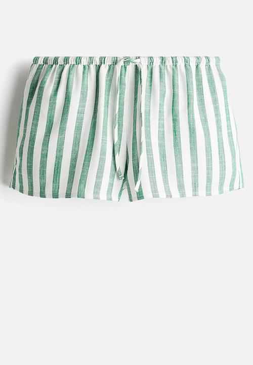 H&M - Linen-blend drawstring shorts - white & green striped