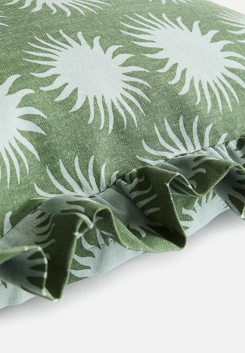 H&M - Frill-trimmed cushion cover - dark green patterned