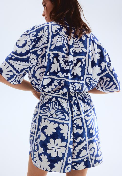 H&M - Pull-on twill shorts - bright blue patterned