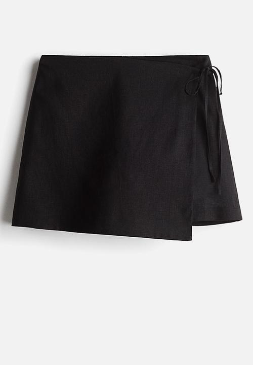 H&M - Linen-blend wrap skort - black