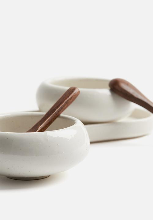 H&M - 2-pack stoneware bowls with spoons - white