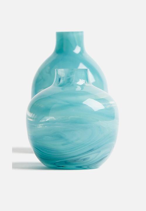 H&M - 2-pack mini glass vases - turquoise/patterned 